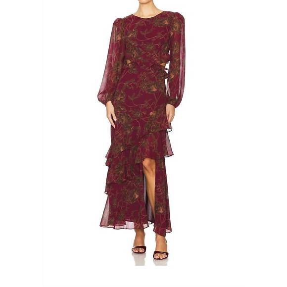 Astr Deep Red Floral Maxi Dress - Picture 1 of 5